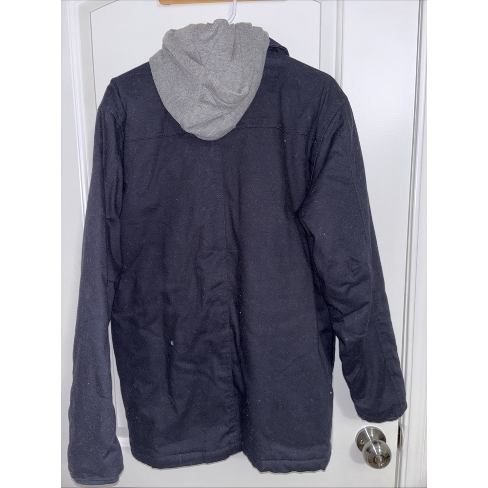 Wrangler Workwear Jacket Mens Medium Black Hooded Canvas Quilted Lined Shacket - Picture 2 of 3